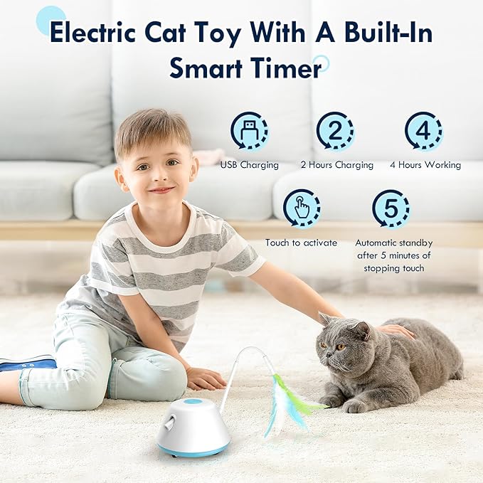 3-in-1 Interactive Cat Laser Toy, Cat Toys, with 3 Removable Feathers & 3 Speed Play Modes,USB Rechargeable Smart Excercise Toy for for Multi-cat Family Adult Bored Kittens