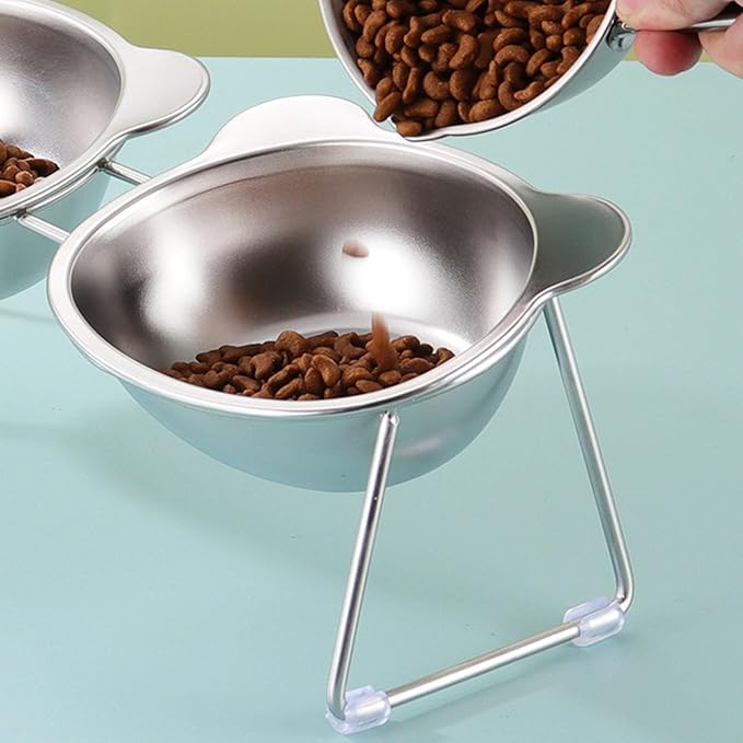 Elevated Cat Bowl, Detachable Stainless Steel Raised Pet Feeder with 15 Degree Tilt Angle Nonslip Feet for Cats Small Dogs (9334 Cartoon Double Bowl)
