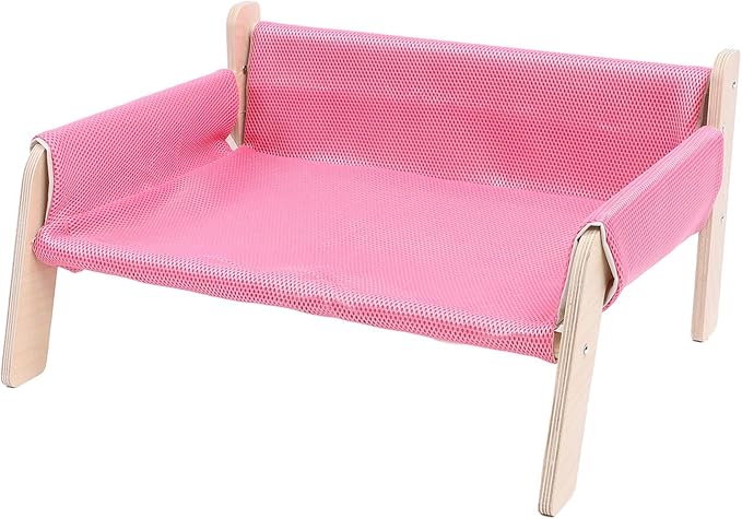 Cat Hammock, High Strength Pine Wood Minimalist Design Elevated Multifunctional Cat Furniture, Elevated Bed with for Cats Kittens and Puppies (Pink)