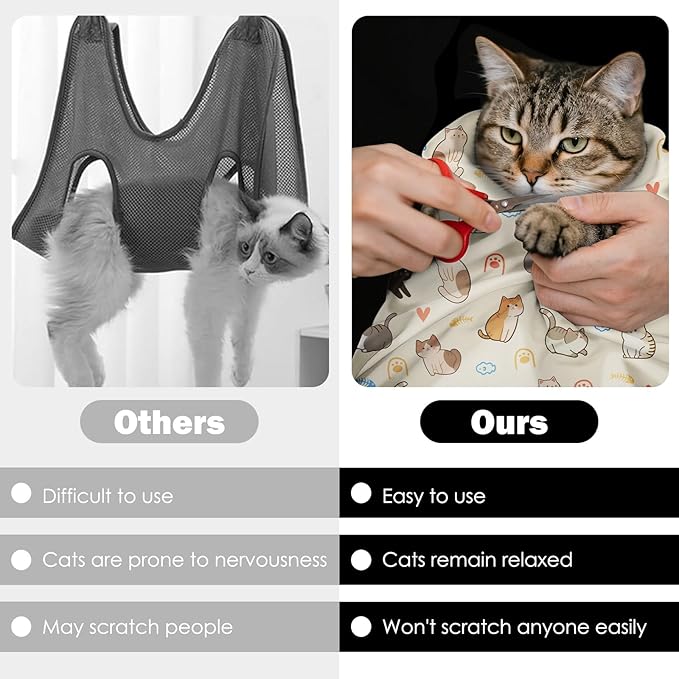 27.6"Cat Grooming Wrap, Self Adhesive Cat Wrap for Cutting Nails, Anti-Escape Calming Cat Swaddle Wrap for Medicine Ear Cleaning, Anti-Scratch Cats Burrito Restraint Blanket, Pet Tool (6-10 lbs)