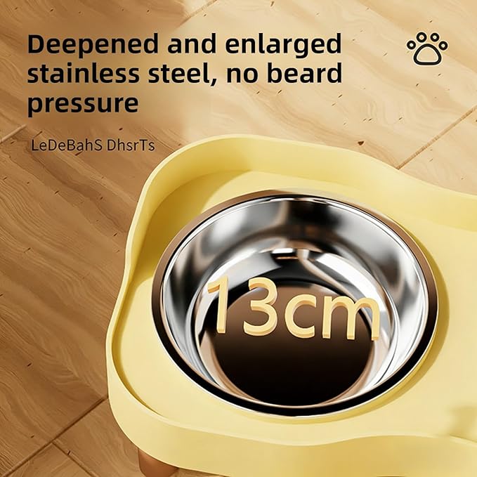 Cat Food Bowl, Elevated Cat Feeding Station Splashing Proof Raised Dish with 2 Stainless Steel Bowls for Pet Small Animals
