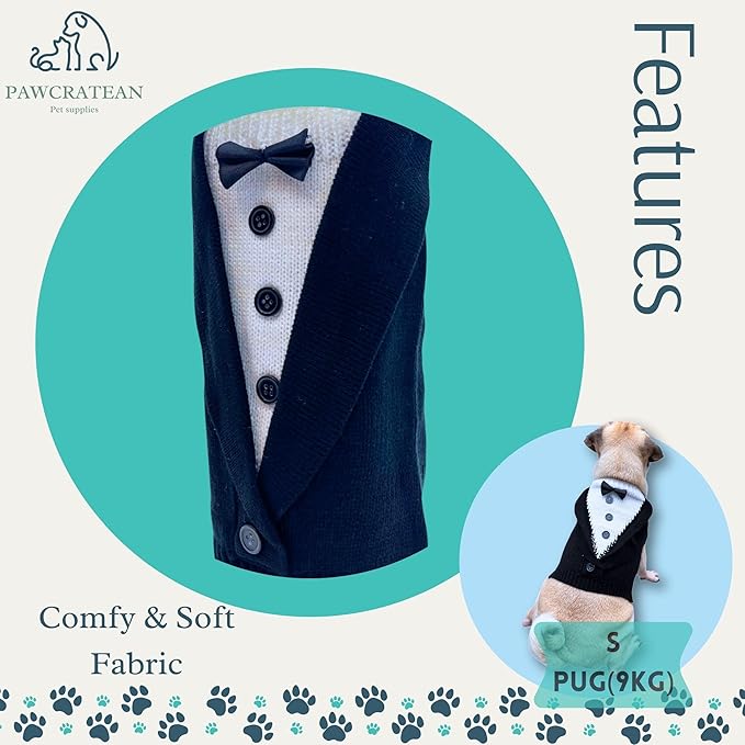 Cute Sweater for Dogs and Cats Soft Flannel Pet Outfit Warm and Cozy Animal Hoodie Small to Large Pet Clothes for Halloween Parties and Everyday Wear (Medium, Black Bowtie)