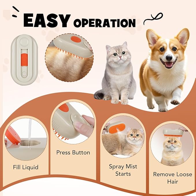 LINFOX 1-Pack Cat Steam Brush, 4-in-1 Pet Grooming Tool for Cats & Dogs, Rechargeable Spray Comb for Shedding, Cleaning & Massage