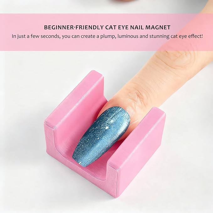 5D Nail Magnet Tool for Cat Eye Gel Polish - Cateye Magnets for Nails, Non-Slip Finger Stand, Strong Magnet Cat Eye Nail Art Tool for DIY & Salon - Pink