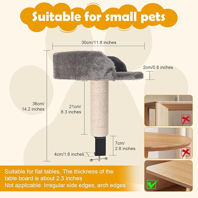 Cat Desk Bed with Scratching Pillar Plush Soft Padding Allow Your Lovely Cat Study and Work with You Up to 9 lb Load