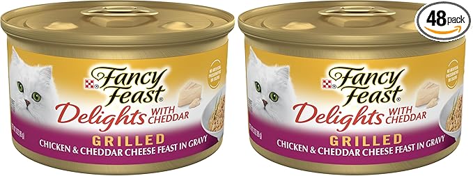 Fancy Feast Purina Delights with Cheddar Grilled Chicken and Cheddar Cheese Feast in Wet Cat Food Gravy Cat Food - 3 oz. Cans (Pack of 48)