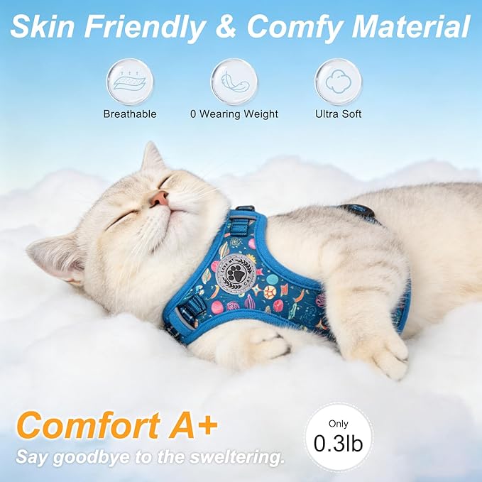 BEAUTYZOO Cat Harness and Leash Set for Walking Escape Proof, Neck Release Adjustable Harness for Kitten Puppy Small Medium Large Cats, Soft Cute Easy Control Small Cat Harness for Cats Boy and Girls