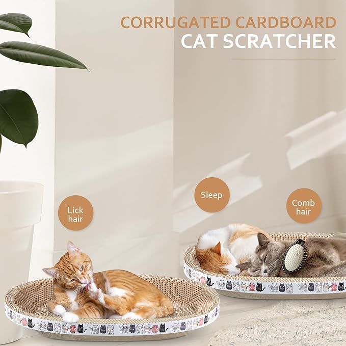Mixweer 3 Pcs Cat Scratcher Cardboard Large Oval Cat Scratch Pad Board Bed Bowl 2 in 1 Corrugated Lounge Couch Nest for Cats Grinding Claw Furniture Protector Indoor