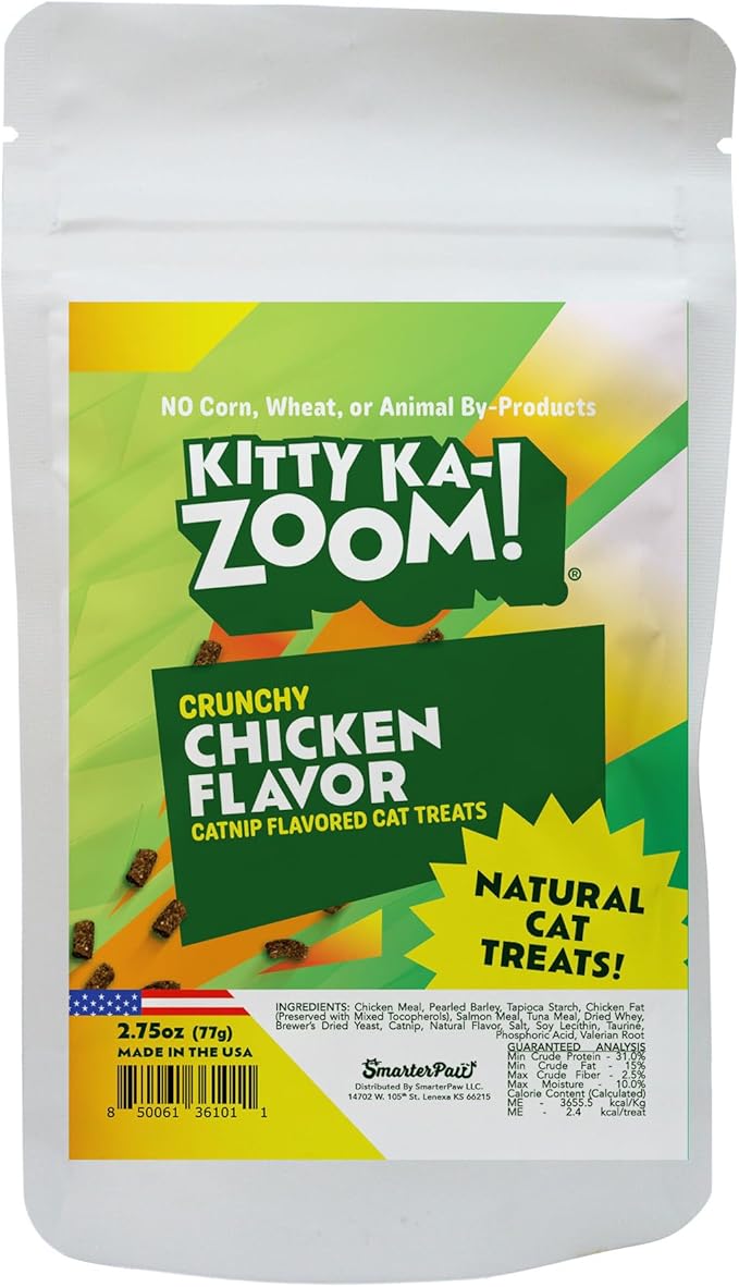 Crunchy Natural Chicken with Catnip Treats for Cats, 2.75 OZ | Low Calorie Carefully Crafted Treats for Indoor and Outdoor Felines | Hand Harvested Catnip