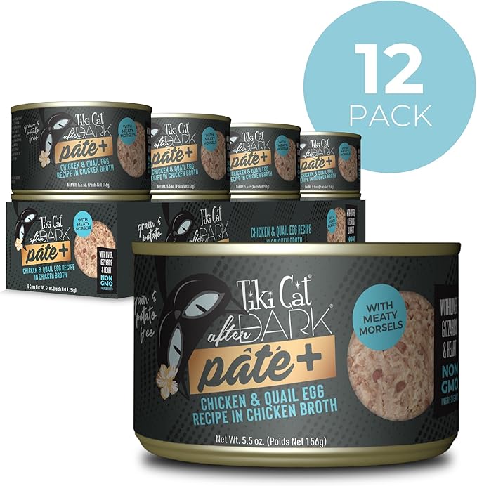 Tiki Cat After Dark Pate+ Chicken & Quail Egg, 5.5 oz. Cans (Pack of 8)