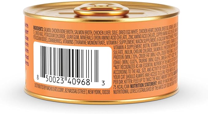 Made by Nacho Sustainably Caught Salmon & Sole Recipe with Bone Broth Minced Wet Cat Food, 3-oz can, Case of 6