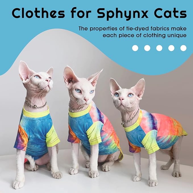 QBLEEV Sphynx Cat Clothes, Hairless Cats Rainbow Rendering T-Shirt for Spring Summer Autumn, Breathable Cat Wear Clothes Vest Shirts for Sphynx, Cornish Rex, Devon Rex, Peterbald