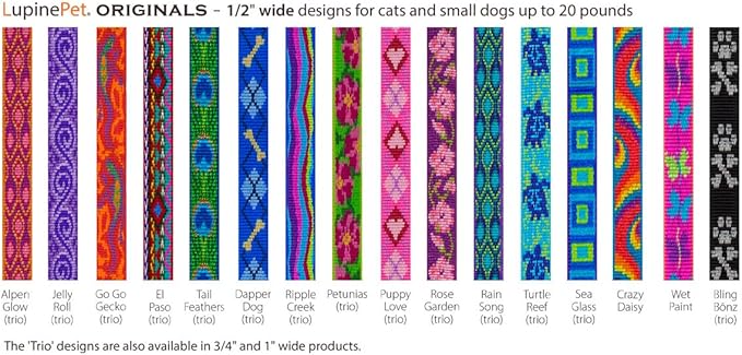 Lupine Cat Safety Collar with Bell 1/2" Wide Petunias adjusts 8-12"