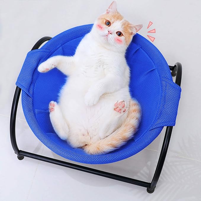 MeowWoof Cat Hammock Bed, Elevated Cat Stand, Washable Pet Sleep Supplies for Kitten Puppy (Blue Black)