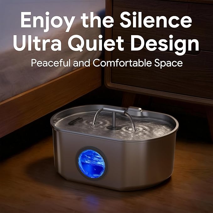 Cat Water Fountain Stainless Steel - Pet Drinking Fountain for Cats Indoor - 7L/236oz Automatic Water Dispenser with Watering Level Window (4 Filters)