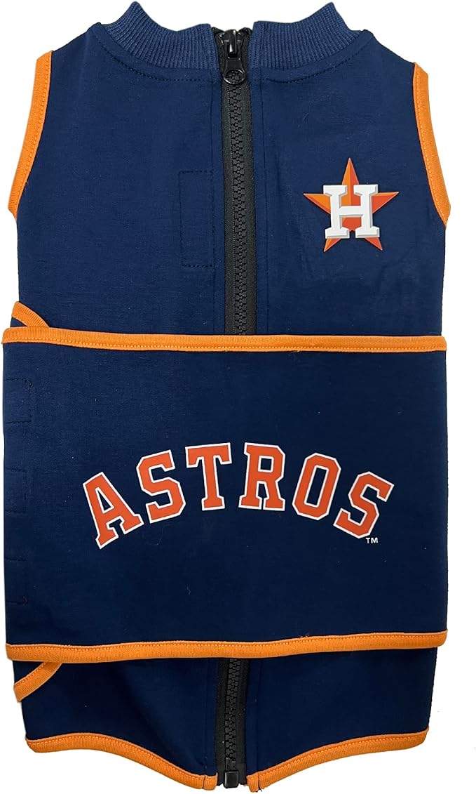 MLB Houston Astros Dog Anxiety Shirt Calming Soothing Vest, for Dogs & Cats with Anxiety, Fears, Fireworks, Loud Noises, Dark, Lonely Keeps Dogs Calm & Feeling Safe, Relaxing Jacket, Small