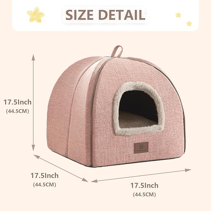 WINDRACING Cat Bed for Indoor Cats - Cat Cave Beds Cat House Cat Tent with Removable Washable Cushioned Pillow Light Pink, L(17.5 X 17.5 X 17.5 Inch)