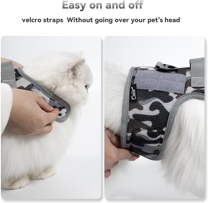 Tactical Kitty Harness and Leash for Walking Escape Proof Breathable Mesh Fabric, Ocean Camo, X-Small, Adjustable Cat Walking Jackets, Padded Stylish Cat Vest