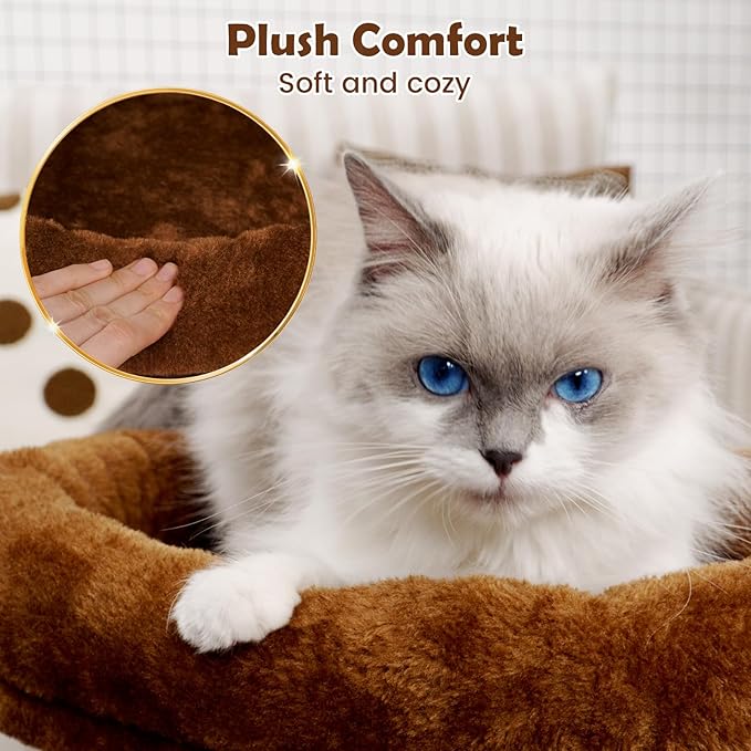 Cat Tree for Indoor Cats, Compact 2-Tier Cat Tower with Padded Donut Beds, Cozy Plush Cat Perch for Small to Medium Cats, Sisal Scratching Posts & Hanging Toy (Mocha Brown)