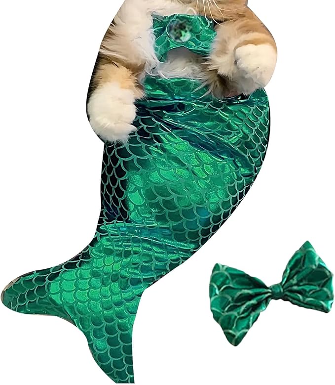 Generic cat Mermaid Costume, Mermaid Tail for Cats, Mermaid Tail Clothes Sequin Mermaid Dress, Comfortable & Soft Dog Outfit, Funny Pet Costumes for Cat and Dog, Medium, Green