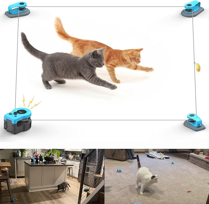 Cat Toys for Indoor Cats, Interactive Cat Toy Chasing Running Lure Course for Cat Kitten Play Chase Hunt Instinct Exercise, Auto Smart DIY Multi-track Cat Feather Toy with Mouse Sound(Cyan-blue)