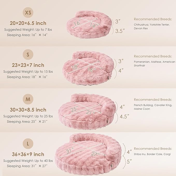 EHEYCIGA Dog Bed Medium Size Dog, Fluffy Small Dog Couch with Removable Washable Cover, Bolster Pet Sofa, Waterproof and Non-Slip, 30" x 30"x 8.5", Pink