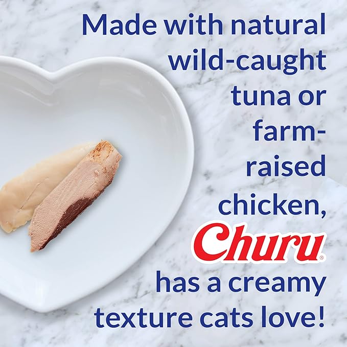 INABA Churu Cat Treats, Grain-Free, Lickable, Squeezable Creamy Purée Cat Treat/Topper with Vitamin E & Taurine, 0.5 Ounces Each Tube, 48 Tubes (4 per Pack), Chicken Recipe