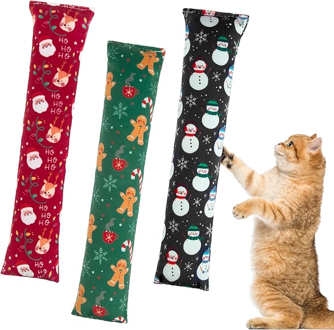 KOOLTAIL Cat Catnip Toys for Christmas, 3 Pack Durable Soft Kicker Toy Filled with Natural Catnip, Interactive Bite Resistant Chew Teeth Cleaning Gift for Indoor Cats Kitten