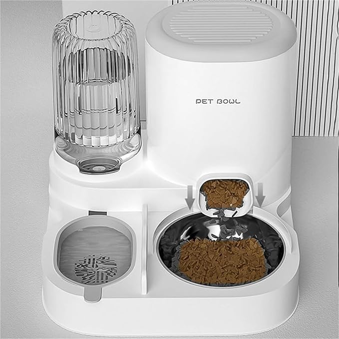 Pet Automatic Feeder 2 in 1 Dog Cat Food Container Water Fountain Large Capacity Stainless Steel Feeding Bowl,for Small Medium Cats Dogs Puppy Kitten