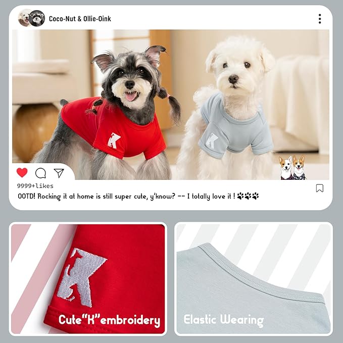Koneseve Dog Shirt Breathable Cloth Stretchy for Small Medium Dogs 2-Pack Sunny Red & Smoky Blue 3XL
