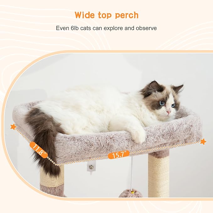 Heybly Cat Tree, Kitten Tower with Large Soft Cat Basket,Cat Condo with Spacious Cat Bed Cave with Hidden Space，Sisal-Covered Scratching Posts,Dangling Ball for Indoor Cats, Muchroom HCT008SMU