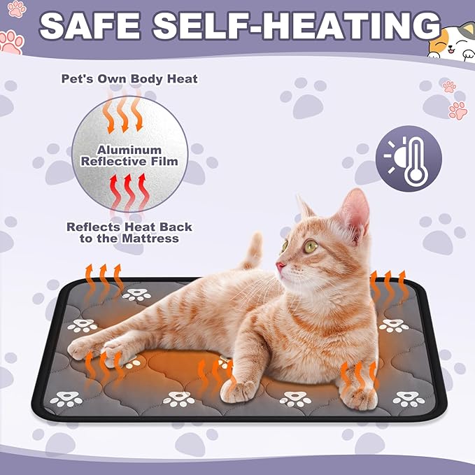 Riakrum 4 Pack 20 x 28 Inches Self Heating Cat Pad Mat Warming Pet Dog Bed Non Slip Washable Cat Kennel Crate Pad with Storage Bag for Indoor Outdoor Small Medium Dog Kitten
