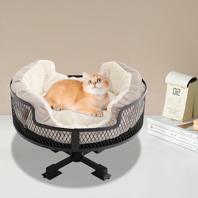 16X16X11 inch Cat Desk Bed with Soft Pad, Stainless Steel Round Desk Bed for Cas, Dogs, Pet Furniture Cat Nest Stable Stand, Up to 22.05 lbs