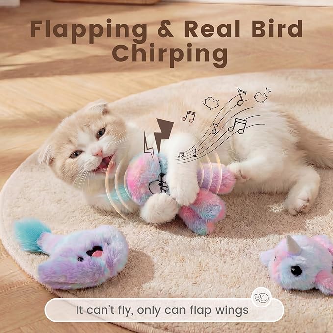3 Pack Flapping Cat Toys with Catnip *3, Cat Plush Toy w/ Chirp & Crinkle Paper, USB-chargeable Floppy Wiggle fish for Bored Cats,Interactive Kitty Exercise Toy, Indoor Cats & Kitten Moving Kicker
