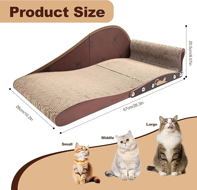 Extra Large Cat Couch Scratcher, 26" Cat Sofa Lounge Bed, Durable Cardboard Scratching Board for Indoor Cats, Cat Scratch Bed, XL Lounger and Scratch Bed Furniture Protector