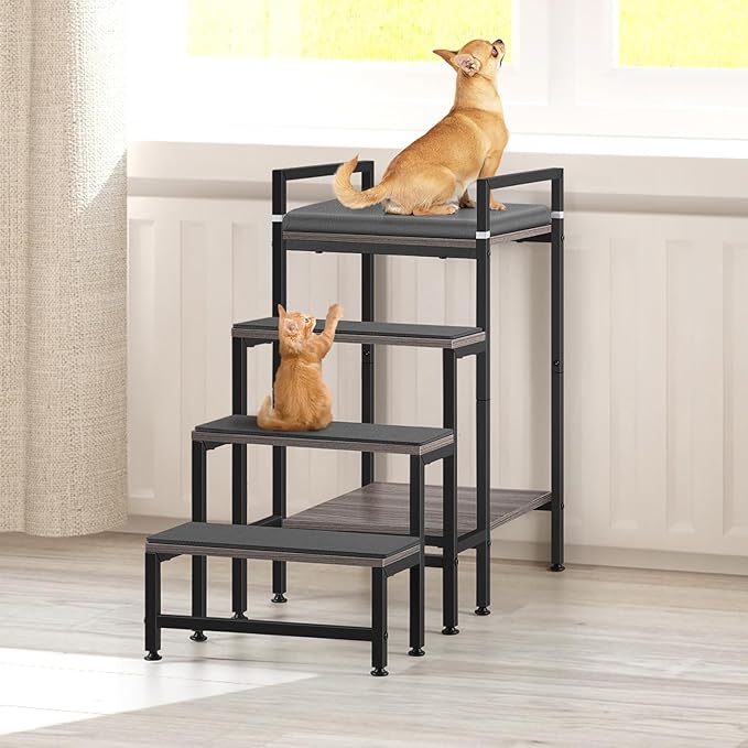 Dog Window Perch Dog Steps for High Beds and Couch, 22''H Non-Slip Stairs for Small Medium Cats, 4 Steps Pet Bunk Bed with Stair, Sturdy Frame
