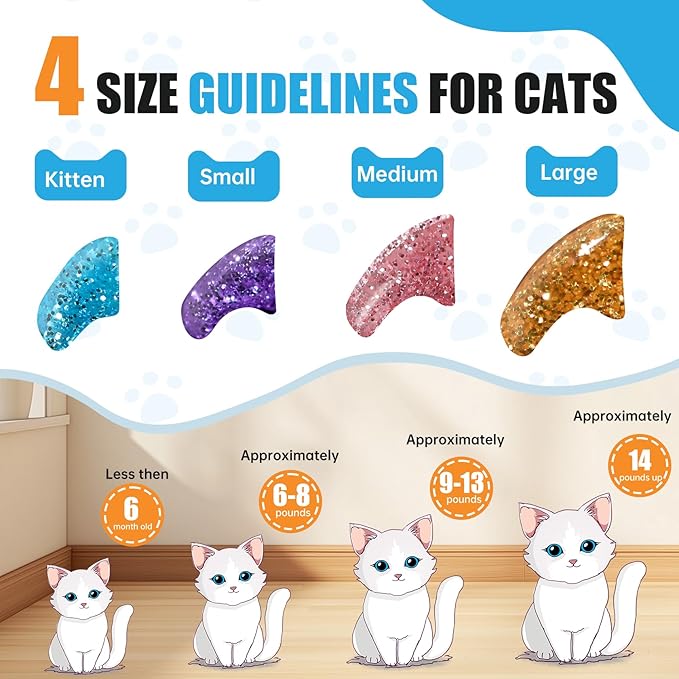 joyous 160pcs Glitter Cat Nail Caps (16 Sparkle Colors), Soft Pet Claw Covers for Kittens, with 8 Adhesives & 16 Applicators - Protects Furniture & Skin, Long-Lasting Anti-Scratch (L)