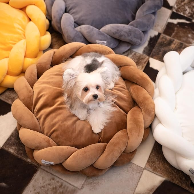 CHEERPALS Weave Cat Bed for Indoor Cats,Cute Pet Bed with Washable Cushion Fluffy Kitty Bed for Small Dog(White)