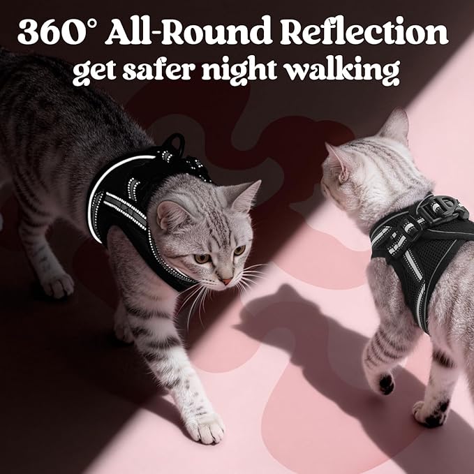 rabbitgoo Cat Harness and Leash Set for Walking Escape Proof, Adjustable Soft Kittens Vest with Reflective Strip for Cats, Comfortable Outdoor Vest, Black, XL
