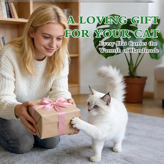 Flower Cat Hat, Cotton & Soft Cute Knitted Hats for Cats Birthday Party Spring Puppy Hat for Small Pets (Green,M)