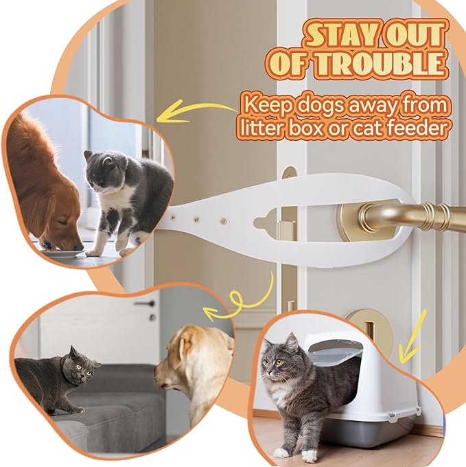 TGIOW Cat Door Latch, 2 Pcs Cat Door Stopper Pet Door Latch to Keep Dog Out of Litter Box and Food, Door Prop for Cat with 5 Adjustable Size Strap 2.5-6" Wide, No Measuring, Easy to Install, White