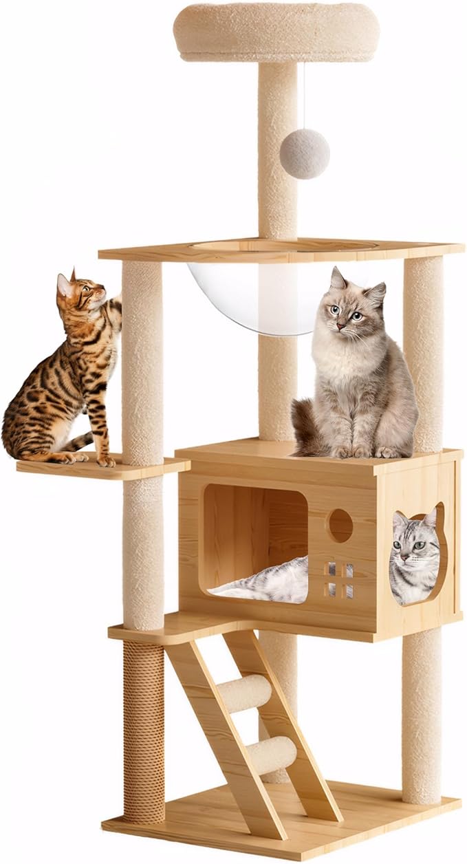 48.8" Cat Tree, Cat Tower with Sisal-Covered Scratching Post and Soft Cat Beds, Cat House Furniture with Acrylic Hammock, Kitty Playground for Small and Large Cats