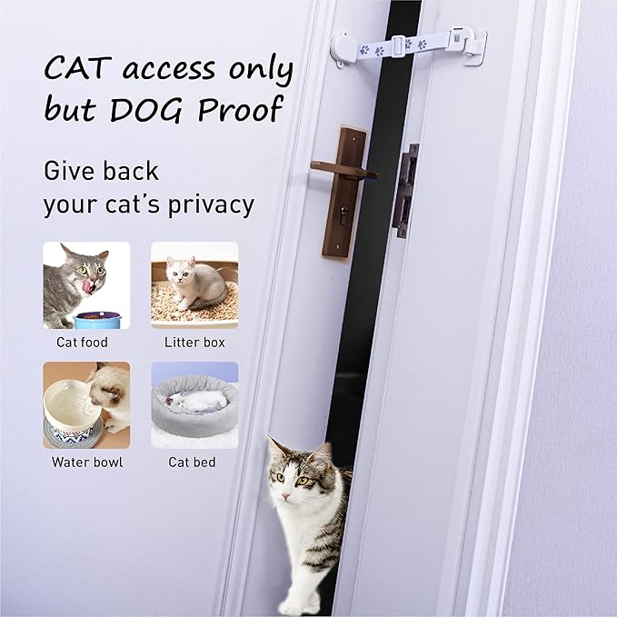 Neobay Adjustable Door Strap and Latch, Damage-Free Cat Door Latch to Keep Dog Out of Litter Box, Economical Alternative of Pet Gates and Interior Cat Door, Basic 2 Packs