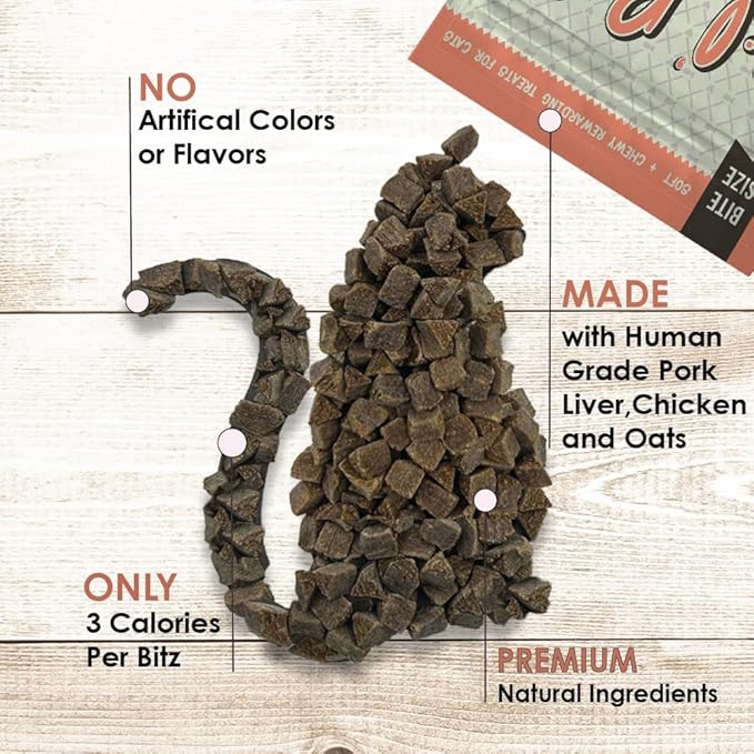 Lil' Bitz Soft & Chewy Cat Treats, Bite Size Rewarding Treats for Cats, Made with Natural Ingredients, Salmon & Liver Flavor, Perfect for Training & Bonding, 12 Pack (3 oz Each)