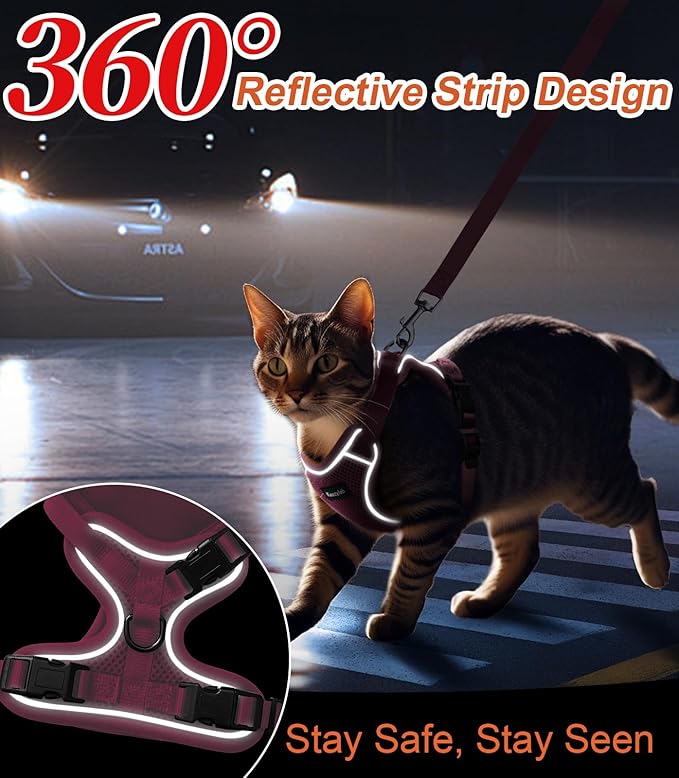 Cat Harness and Leash for Walking Escape Proof Soft Adjustable Cat Leash Breathable Comfortable Vest Easy to Wear Kitten Harness for Outdoor Travel (Pink, M (13-18lb))