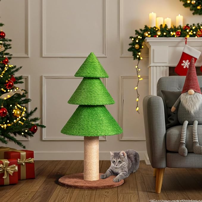VINGLI 31.5in Christmas Tree Cat Scratcher for Indoor Cats, Large Cat Tree Tower with Sisal Scratching Post & Soft Fleece Base, Holiday Cat Scratcher Tree for Kittens & Adult Cats - Cat Furniture