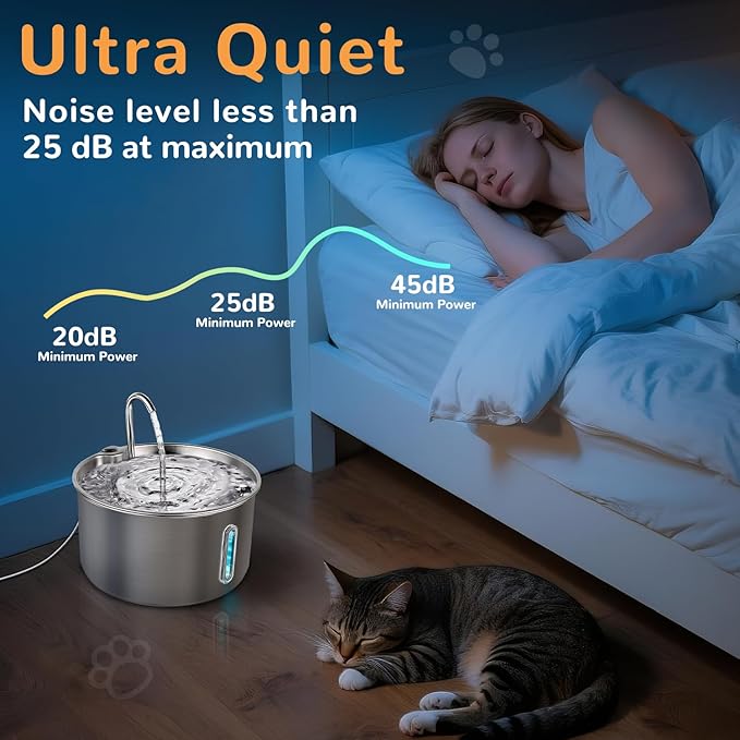 Stainless Steel Cat Water Fountain, 135oz/4L Automatic Pet Water Dispenser with 12 Replacement Filters, Ultra-Quiet Adjustable Pump, 3 Flow Modes for Cats, Dogs & Multi-Pet Homes