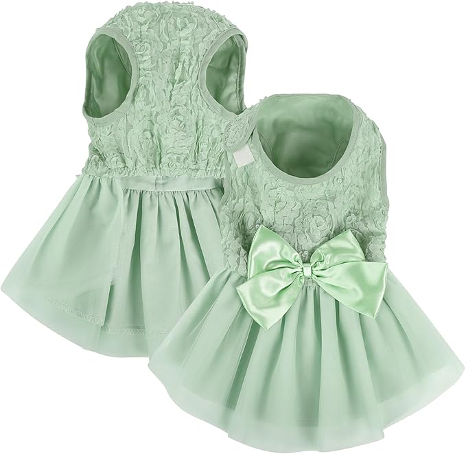ASENKU Small Dog Dress Pet Wedding Dress Princess Lace Puppy Birthday Party Outfit Formal Apparel Girl for Only Small Medium Dogs Cats (2XL, Green)