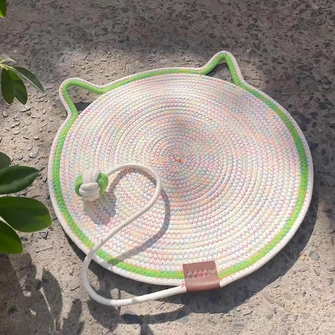 Cat Scratcher Mat, Natural Cotton Rope Cat Scratch Pad, Round Horizontal Floor Cat Scratching Pads for Indoor Cats, Cat Furniture Protector for Wall, Hand Washable,Couch, Carpets (Multicolor, 50cm)