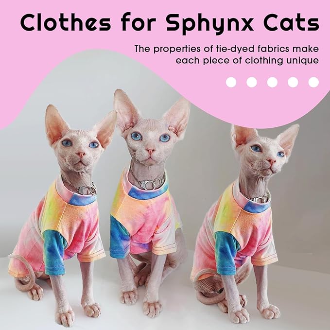 QBLEEV Sphynx Cat Clothes, Hairless Cats Rainbow Rendering T-Shirt for Spring Summer Autumn, Breathable Cat Wear Clothes Vest Shirts for Sphynx, Cornish Rex, Devon Rex, Peterbald